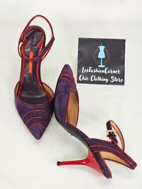 Giorgio Armani Women's Purple/Red Suede Stiletto Heels Ankle Strap Size 7 101